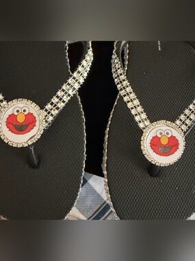 Black Elmo Rhinestone Flip Flops - Women Accessories